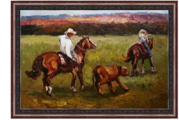 油絵 動物画 『乗馬』 M30号(60x90cm), 絵画, 油彩, 動物画