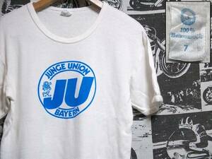 ☆爽やかな印象の1枚☆Made in Euro製ヨーロッパ製ユーロ製ビンテージ染み込みプリントTシャツ白色ホワイト70s70年代80s80年代メッセージ
