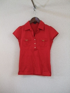 QUEENSCOURT red chain decoration attaching polo-shirt with short sleeves (USED)62115②