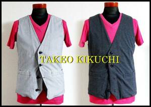 TAKEO KIKUCHI reversible the best gilet 3 M Takeo Kikuchi short sleeves T-shirt men's extra attaching pink V neck Hickory 