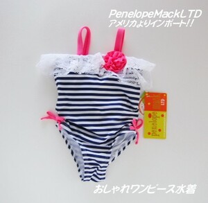 ■最後!USA【PenelopeMack】素敵レース&Stripeワンピース水着18M