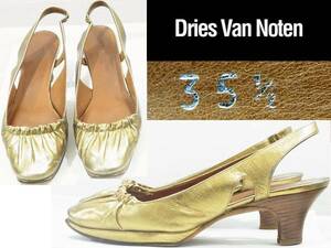 送料510円~(即決は送料無料) Dries Van Notenゴールドレザーパンプス22.5cmローヒール金色ドリスヴァンノッテン35.5サンダル ミュール