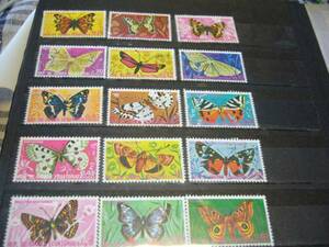 古い海外・外国の切手　15枚セット　蝶々