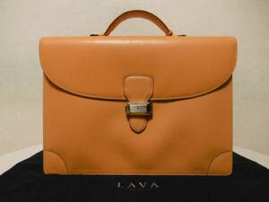 LAVA　ラバ　レザーブリーフケース 　ビジネスバッグ　書類カバン 　ITALY製 　ライトブラウン系 　保存袋キー付　チンギアーレ（猪の革）
