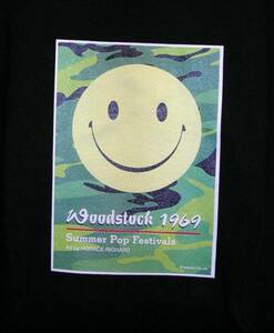 1522　M anvil　フォトプリント半袖Ｔシャツbk/peace smile pop