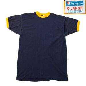 (49999)極上美品Champion NAVY T-shirt チャンピオン70SヴィンテージTシャツ ネイビー バータグ 実測M～L