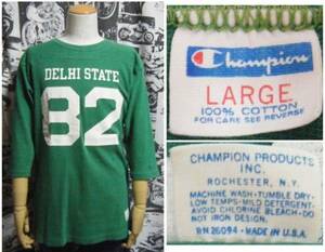 ☆人気のフットボールタイプ☆Made in USA製アメリカ製ChampionチャンピオンビンテージナンバリングプリントTシャツ70s70年代バータグ緑白L