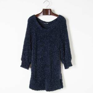 美品 UNDER BAR RAW アンダーバーロウ ニット Vネック 紺 F