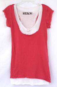 HEICH 2枚重ね Tシャツ タンクトップ トップス Uネック used感 赤 伊製 レディース42