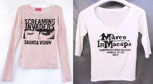 おまとめ Moussy マウジー ストーン付 SCREAMING INVADERS ロンT 長袖Tシャツ 後ろプリント ラインストーン付 2枚