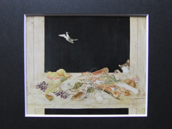 Tsuguharu Foujita, Nature morte au chat, Livre d'art extrêmement rare, Nouveau cadre inclus, Peinture, Peinture à l'huile, Peintures animalières