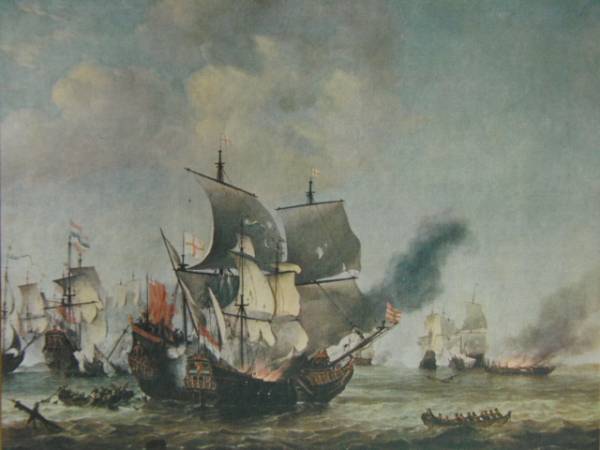 바다의 전투/반 데 벨데 매우 희귀, 100년 된 미술책에서, 그림, 오일 페인팅, 초상화