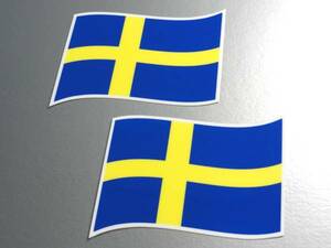 w2■スウェーデン国旗 B ステッカー2枚セット Sサイズ■屋外耐候 防水 耐水シール 車やスーツケースなどに☆VOLVO 北欧 雑貨 グッズ EU