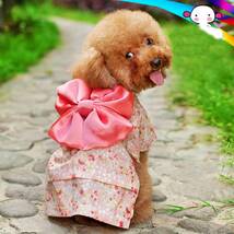犬の服 ちょう結び 和服 花柄 可愛いドレス ワンピース ピンク_画像1