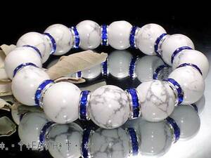 個性派ハウライト&青色ロンデル 数珠 14ミリ天然石 S~Lサイズ 送料無料　匿名発送
