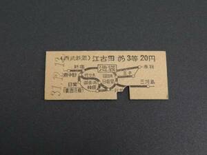 【西武】江古田から国鉄池袋経由3等20円　地図式　B型　S31　パンチ有