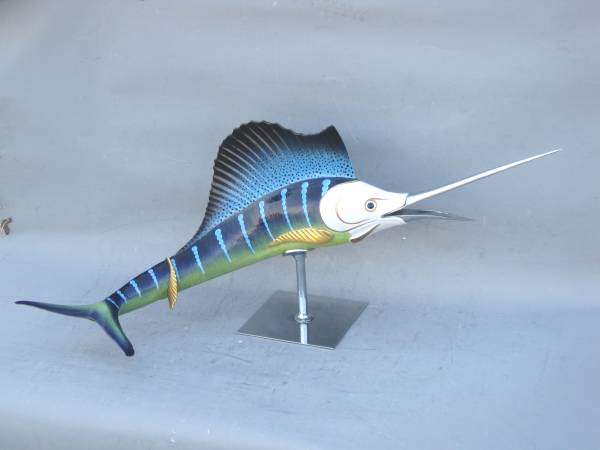 ceramic figurine of Sailfish made by MANGANI for decorating Italian restaurants. I think it is an old item. It is about 1m long and has some small scratches., Handmade items, interior, miscellaneous goods, ornament, object