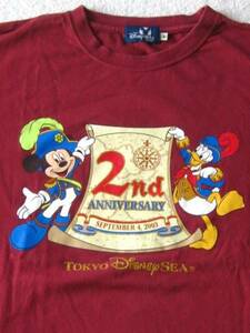 Lサイズ 東京ディズニーシー TDS 2周年記念 2nd 半袖 Tシャツ えんじ色