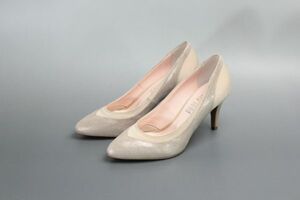  new goods * POOL SIDE * satin combination original leather pumps *22cm/R31