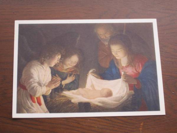 Bild★Gerard van Honthorst Jungfrau Maria verehrt das Jesuskind★Weihnachtskarte mit christlicher Malerei, Antiquität, Sammlung, Drucksache, Andere