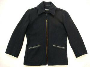  Vintage SHENANDOAH [?] Anne noun40S wool jacket coat rare size 34 leather trim ta long dark blue rare waist aperture stop 