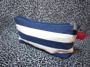 *LANDS' END border pattern pouch Ran z end Denim pen sill case width . blue new goods beautiful goods 