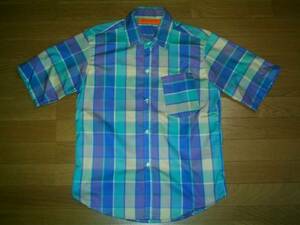 * handmade * check pattern cotton short sleeves shirt M new goods free postage equipped 