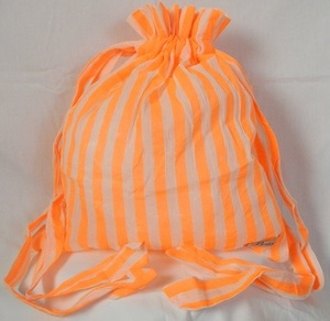 エコバッグ　巾着　ネオンカラー　ストライプ　オレンジ　蛍光　プレゼントバッグ　ギフトバッグ　新品