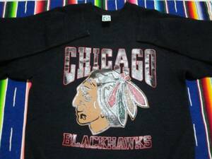 ３５年前 DISCUS CHICAGO Black Hawks MADE IN USA ICE HOCKEY NHL ディスカス スウェット ビンテージ ブラックホークス アイスホッケー