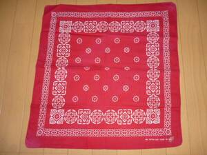* used Vintage bandana red flower many square shape FAST COLOR cotton 100%