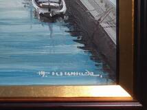 油彩 風景画 河川につながれた小船 サインあり　骨董　鑑定趣味_画像3