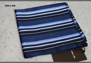  new goods Comme Ca men made in Japan silk 100% stripe handkerchie navy blue silk 