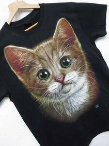 【送料無料】 新品 半袖 Tシャツ 猫 ねこ CAT グリーンアイ 三毛猫 黒 S 8572