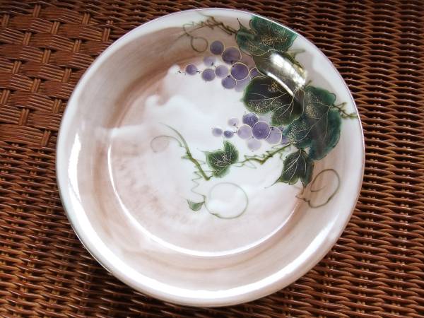 陶器京焼土渕陶あん楕円皿とうあん陶葊山ぶどう未使用品
