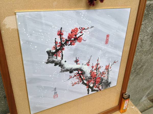 Großer Ausverkauf - Chinesisches Shikishi-Gemälde „Winter Plum Frost - Gerahmtes Kunstwerk von Liang Xin, Malerei, Japanische Malerei, Blumen und Vögel, Tierwelt