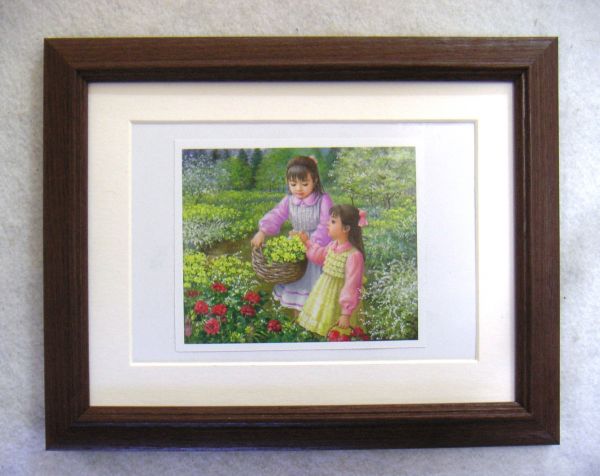 ◆Shimizu Akie Spring Field offset reproduction, wooden frame included, immediate purchase◆, Painting, Oil painting, Portraits