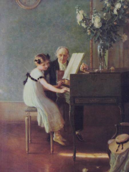 The Harpsichord Lesson/J.A.Muenier 超希少 100年前の画集より, 絵画, 油彩, 人物画