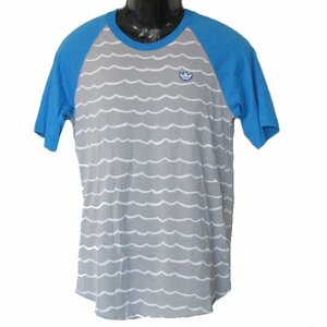 定価5400円送料無料新品S★アディダス水色×グレーボーダーGONZ Tシャツ/adidas