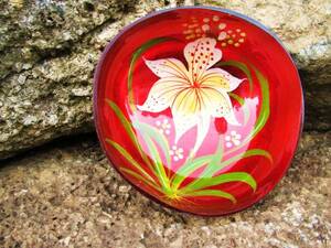 Art hand Auction ☆Nouveau☆Coconut Bowl Asiatique Fait Main Rouge Vaisselle [Livraison Gratuite Sous Certaines Conditions], Vaisselle de style occidental, bol, autres