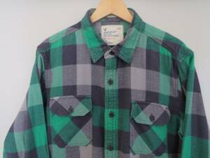 アメリカンイーグル チェック ネルシャツ L 緑×黒×グレー