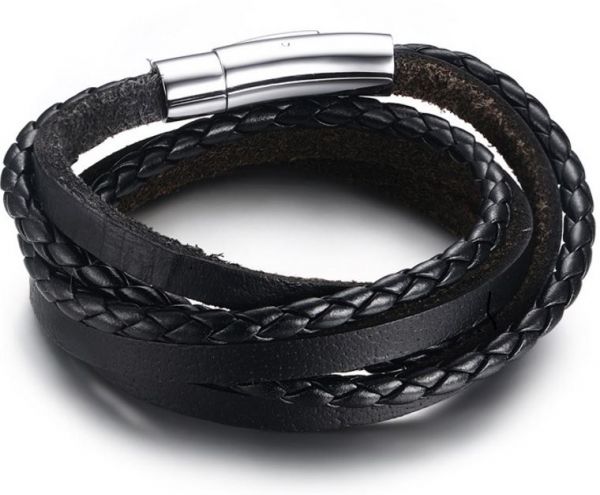 Men's Handmade Black Real Leather Bracelet Genuine Leather Accessories Black Free Shipping 3, bracelet, leather, black