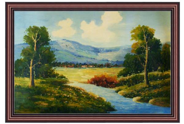 Peinture à l'huile paysage paysage avec montagnes et rivières M30, peinture, peinture à l'huile, Nature, Peinture de paysage