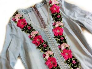  Language Denim flower One-piece 