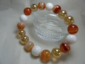 . heart - sardonyx 10mm- white onyx 10mm- Golden Aurora crystal 10mm- inside diameter 15.5cm- natural stone bracele -W