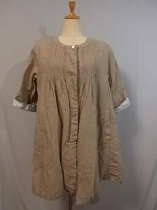 * Nice Claup * front opening soft cotton flax One-piece ## beige 