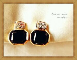 * unused * shines biju-& black Stone manner earrings 3*138