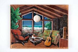 Art hand Auction Art hawaïen Oahu Tantalus Honolulu Lijest Land House Art moderne en carton du milieu du siècle fait à la main, Articles faits à la main, intérieur, marchandises diverses, ornement, objet