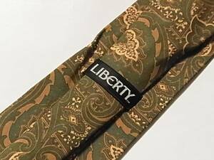 未使用品 日本製リバティLIBERTYネクタイ(抽象柄アート柄芸術柄グリーン緑色 ブラウン茶色系