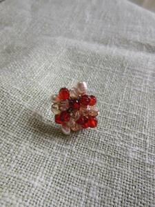  red * transparent beads × pearl : ring 