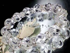 天然石★12ミリSライン螺旋彫水晶&銀ロンデル　数珠　送料無料　匿名発送